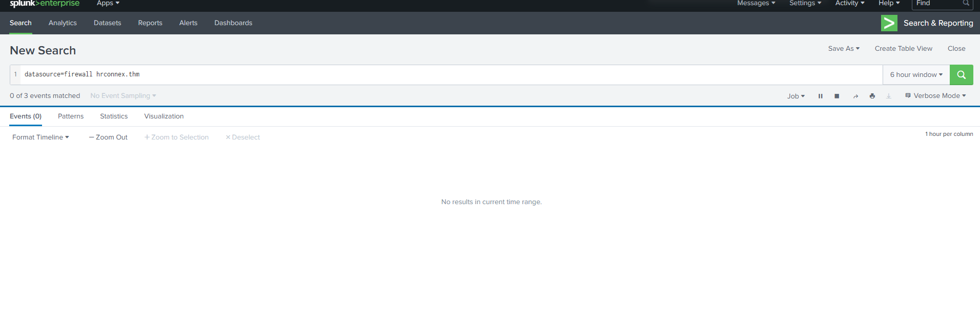 Splunk firewall search for hrconnex.thm showing no matching results